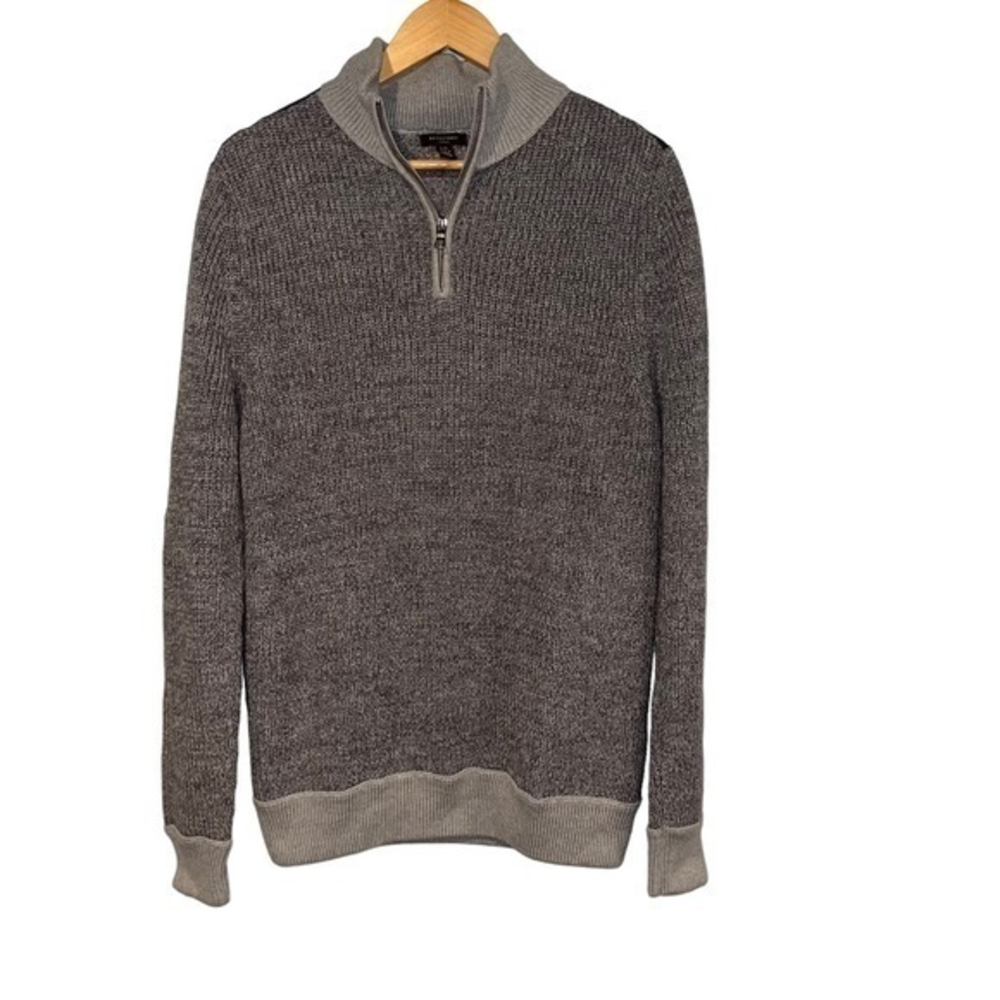 Refectory London Mens Quarter Zip Sweater Large Gray Cotton Knit Pullover #BN